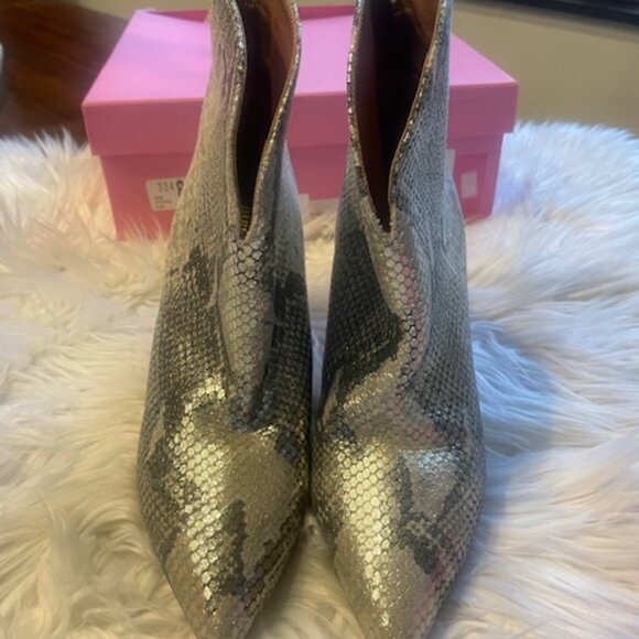Paris Texas Silver Python Embossed Ankle Boots 9.5 – Metallic Stiletto Booties - Picture 5 of 8